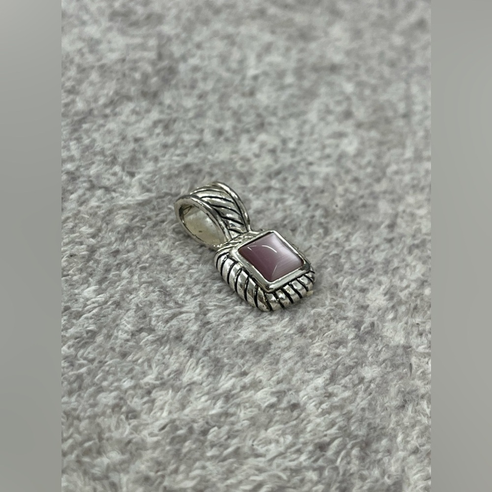 Vintage Purple Cats Eye Pendant Necklace, Rounded Square Rope Frame